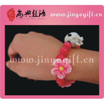 Handmade Polymer Clay Beaded Jewellery Beautiful Pink Flower Bracelet